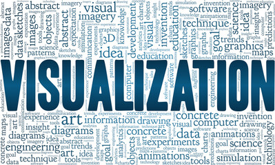 Visualization vector illustration word cloud isolated on a white background.