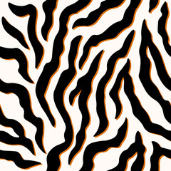 Zebra stripes seamless pattern. Tiger stripes skin print design. Wild animal hide artwork background. Color vector illustration.