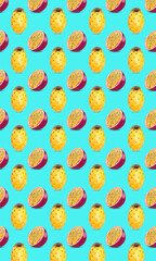 Pattern of fresh fruits isolated on creative colored texture
