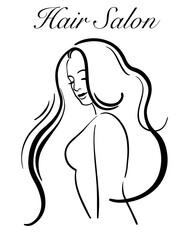 Logo for hairdressing and beauty salon. A young woman with beautiful hair.