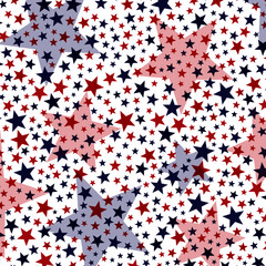 Abstract stars vector pattern background. Minimalist red & blue color stars design, USA flag concept seamless background. 4th of July, Veterans and Memorial day decoration in US national colors