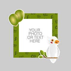 Photo frame with cartoon parrot and balloons design