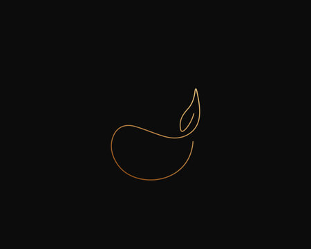 Continuous line art drawing of a diya or deya on a black background, vector illustration