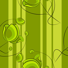 Vector seamless pattern with light green flowers on a striped background