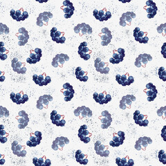 Off-white seamless pattern with blue aronia berry 