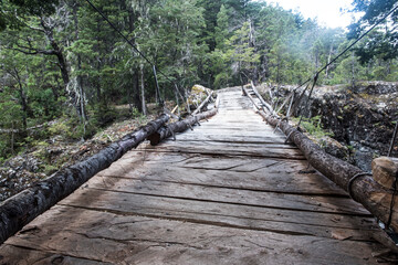 puente de montaña, camino de madera