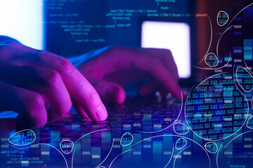 biotechnology genetic research concept, analysis dna software on computer, bioinformatics methods...