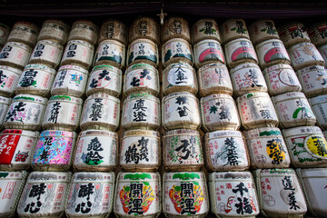 Fototapeta premium Meiji Jingu Shrine Sake Barrels, Tokyo, Japan, Asia 