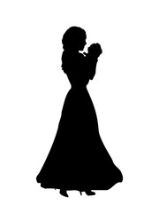 Silhouette happy mother holding newborn baby in arms