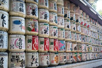 Meiji Jingu Shrine Sake Barrels, Tokyo, Japan, Asia
