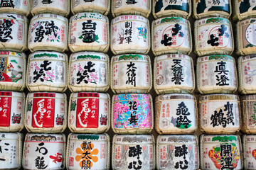 Fototapeta na wymiar Meiji Jingu Shrine Sake Barrels, Tokyo, Japan, Asia 