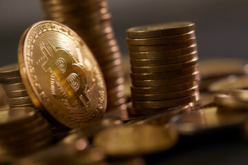 Stock Photo - Euro coins. Euro money. Euro currency.Coins stacked on each other in different positions. Money concept