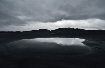Dramatic stormy Icelandic landscape and reflection
