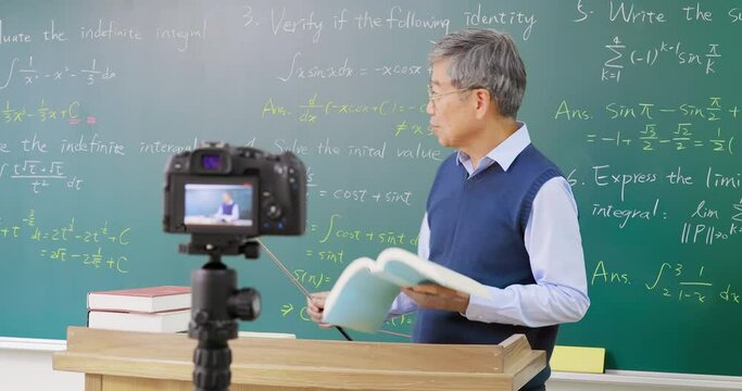 Senior professor teaching online