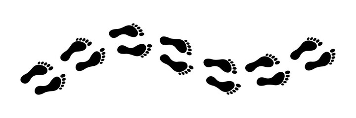 Line of foot black icon set. Foot trail. Bare human footprint vector illustration.