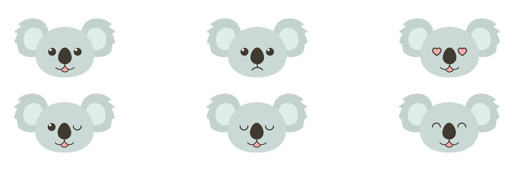 Obraz na płótnie Canvas Koala emoji head set. Animal cute emotion face collection. Vector illustration isolated on white.