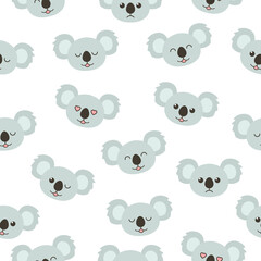 Seamless pattern cute koala background. Cartoon wild animal design vector illustration isolated on white background