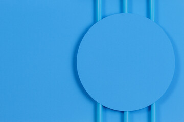Abstract pastel blue color background. Minimal geometric shapes and lines, top view