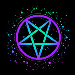 mystical bright pentagram in round frame