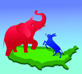 United States of America. Donkey and elephant. Democrats and Republicans symbols.Presidential election. November 10, 2020
