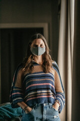 girl in mask and gloves during covid 19 crisis corona virus