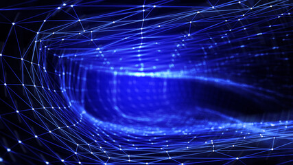 Futuristic polygonal background of low poly surface with connected dots and lines. Abstract 3d rendering.