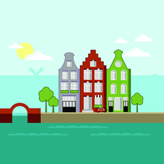 Fototapeta premium Amsterdam flat illustration