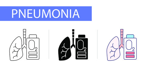 lack of oxygen in the lungs, icons set