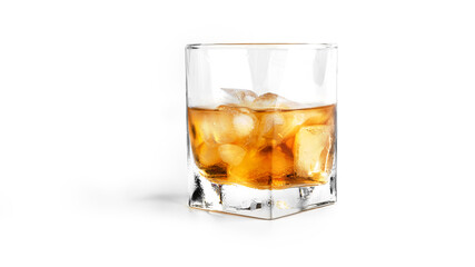 Whiskey with ice on white background. . High quality photo