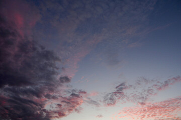 blue and purple sky background during sunset with clouds