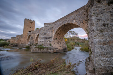 Fototapeta na wymiar medieval bridge of Frías, Romanesque origin, Frías, province of Burgos, region of Las Merindades, Spain
