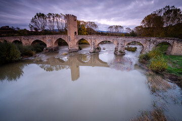 medieval bridge of Frías, Romanesque origin, Frías, province of Burgos, region of Las Merindades,...