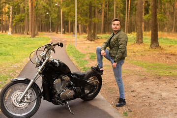 Beautiful young man, road, motorcycle