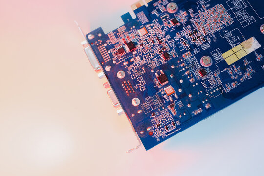 gpu Graphics Proccesing Unit white background on white background details macro blue red light