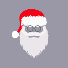 Santa Claus hat and beard. New year design. Vector background