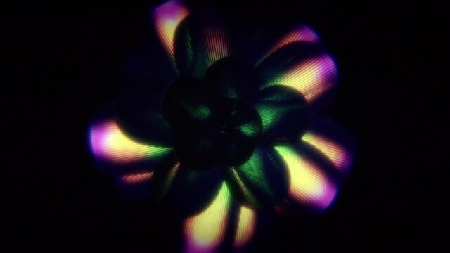 Opening 3D Fractal Purple Flower. 3D Graphic Animation. Motion Blooming Lotus With Colourful Petals. 4K Animated Background Loop