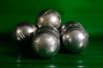 silver petanque balls close up
