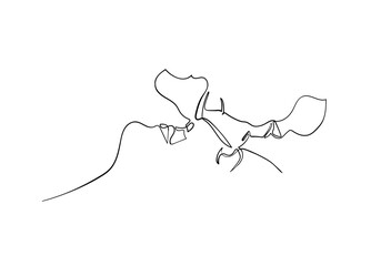 Continuous line drawing of Man and Woman are kissing love and va