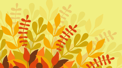 Horizontal background with doodle abstract leaves and branches. Template for banner, wallpaper, greeting cards. 