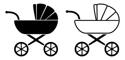Baby stroller. Set of baby carriages. Isolated flat icon symbol. Vector illustration.