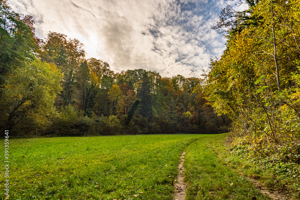 Canvas Prints Fantastic autumn hike along the Aachtobel to the Hohenbodman observation tower