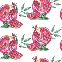 Watercolor seamless lovely pattern of pomegranate fruit, for wedding cards, romantic prints, fabrics, textiles, scrapbooking, etc. Hand Drawn. Digital Paper