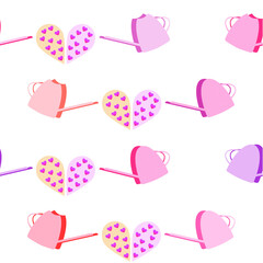 Watering can or watering pot with heart  repeat pattern and seamless vector