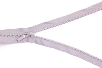 White zipper lock for jacket on white background isolate