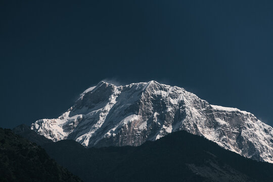 The summit of Himal Chuli mountain - Annapurna circuit trek. Himalayas, Nepal, Asia