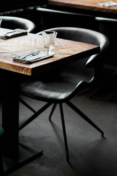 Chalice and silverware on cafe table