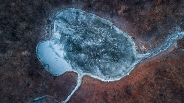 Frozen lake in the middle of the forest
