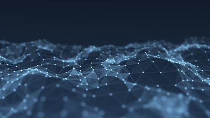 Abstract wave background with dots and lines moving in space. Technology illustration. Futuristic modern dynamic wave. 3d rendering.