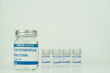 vials with the Covid-19 vaccine on a laboratory bench to combat the coronavirus  sars-cov-2 pandemic