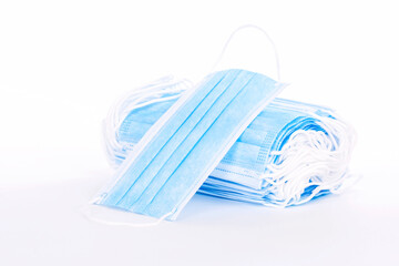 Standard Blue Surgical Masks Isolated on White